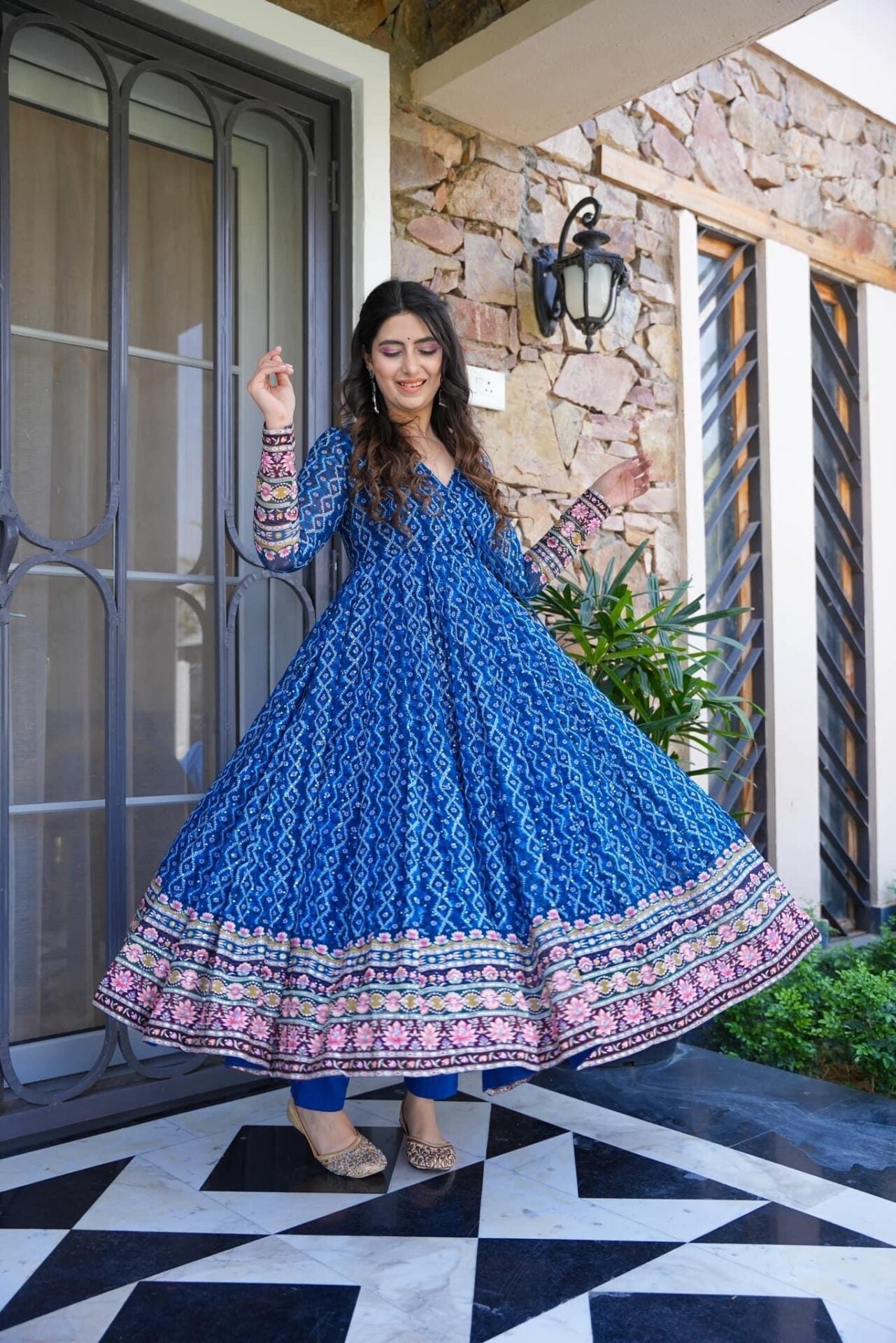 jasmine blue embroidered georgette suit set