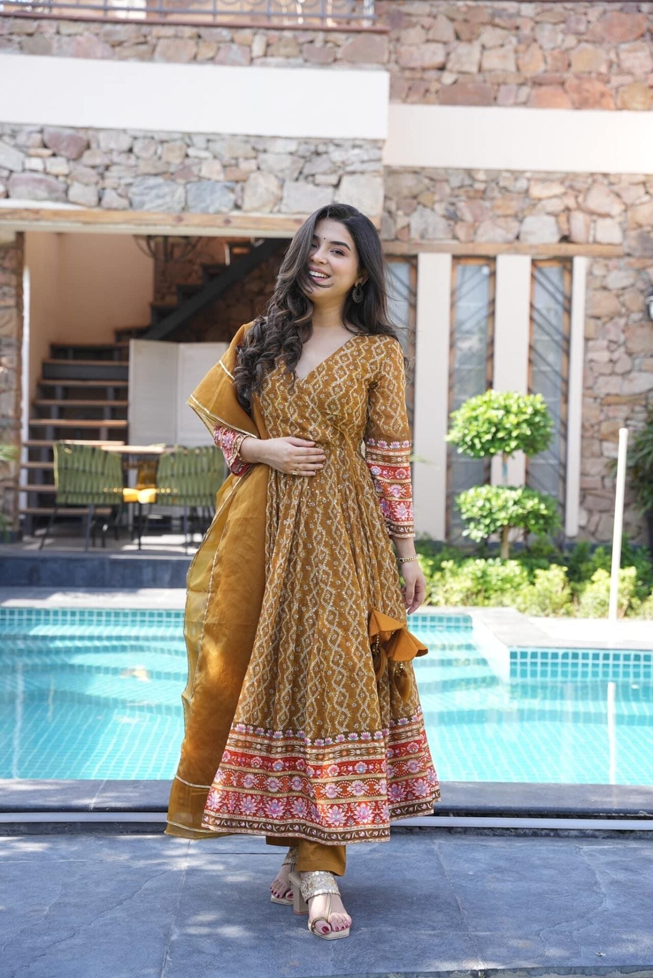 Gauri mustard embroidered suit set