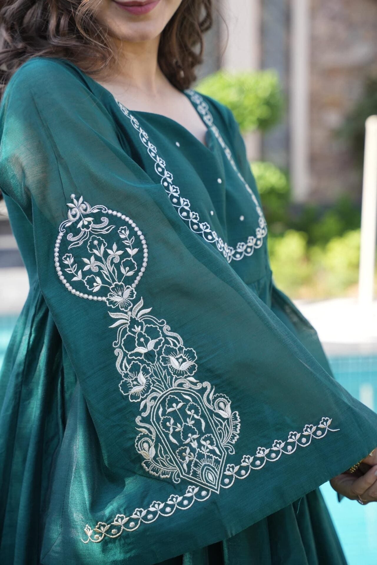 Alluring green chanderi suit set