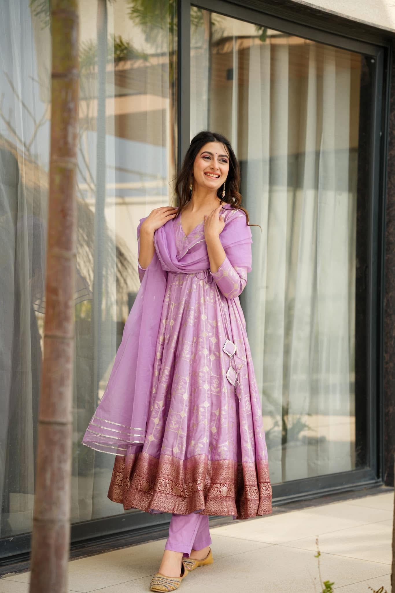 Manvi purple silk suit set