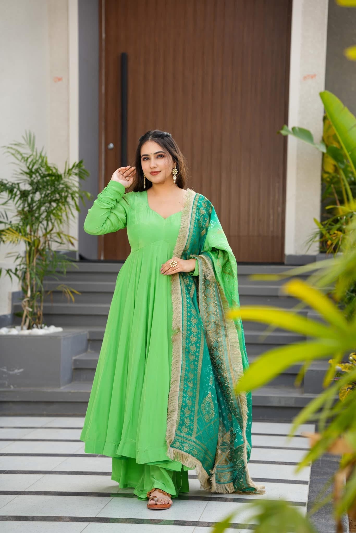 Zainab green crepe suit set