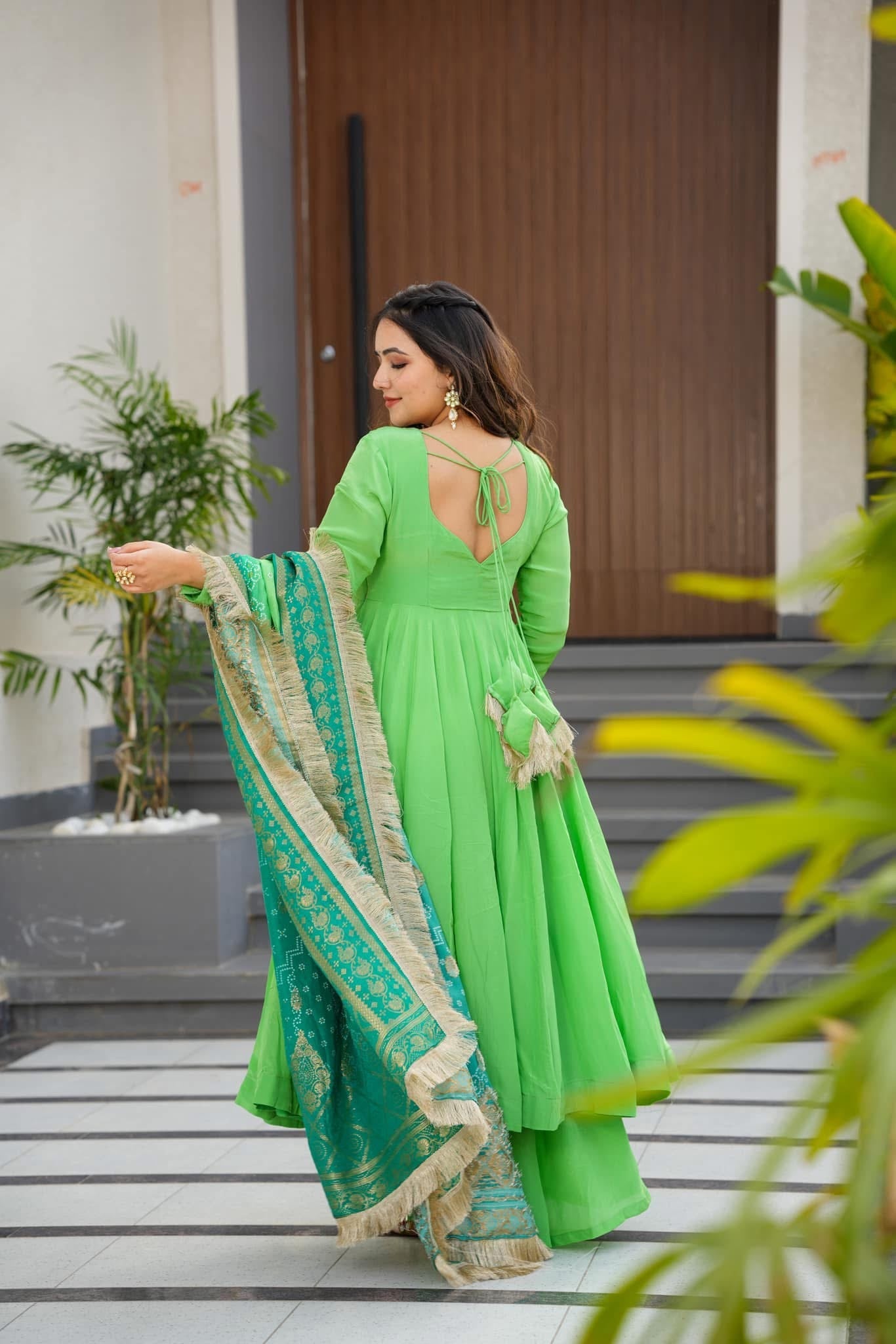 Zainab green crepe suit set