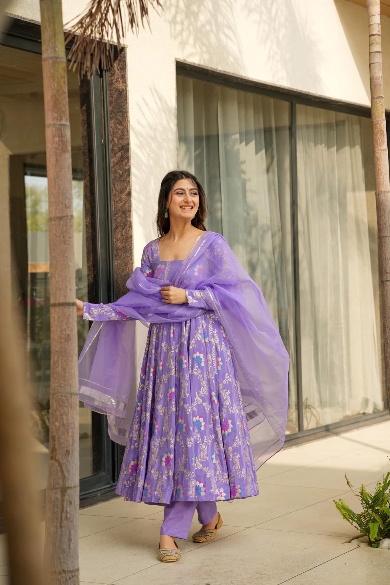 Violet crown silk suit set