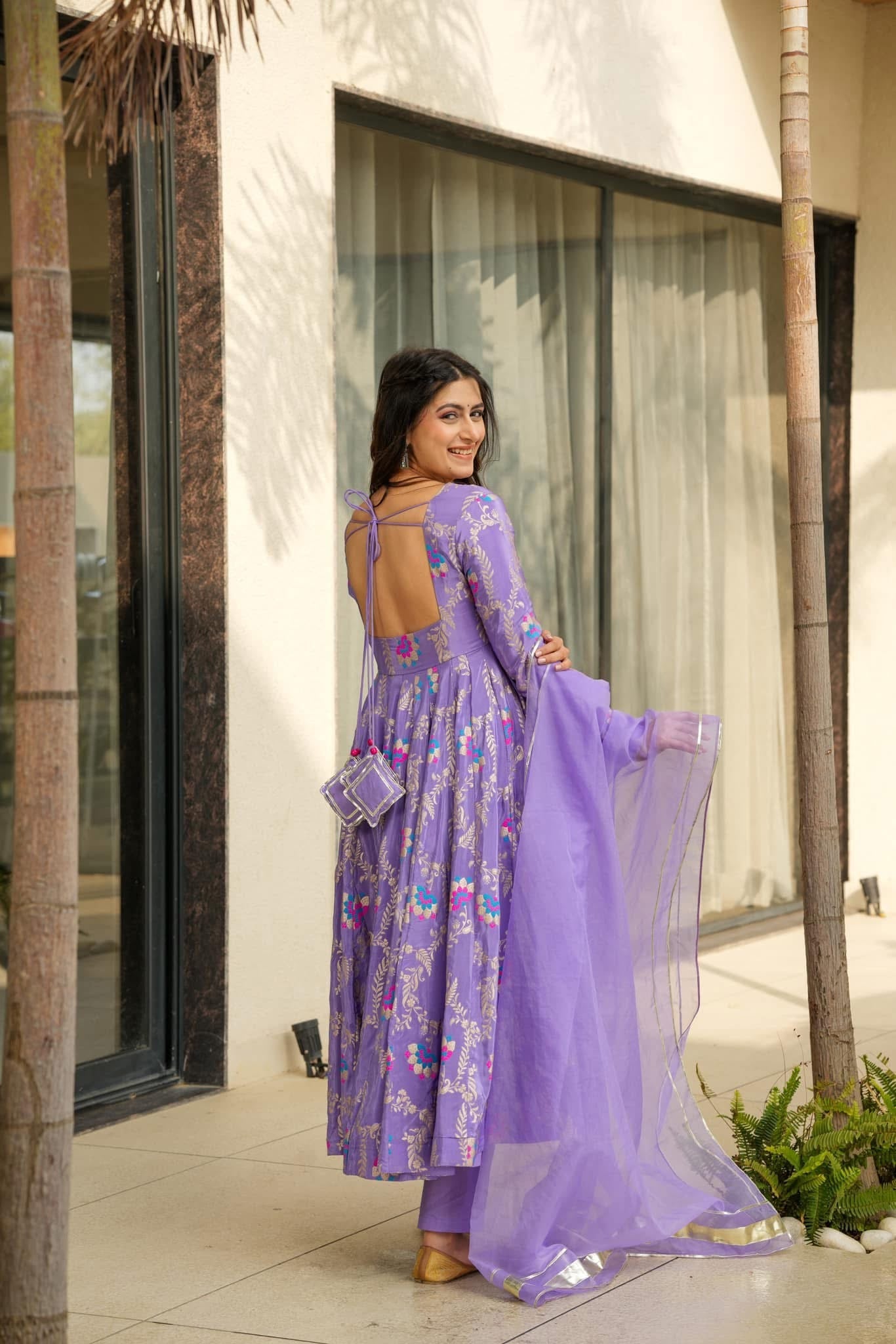 Violet crown silk suit set