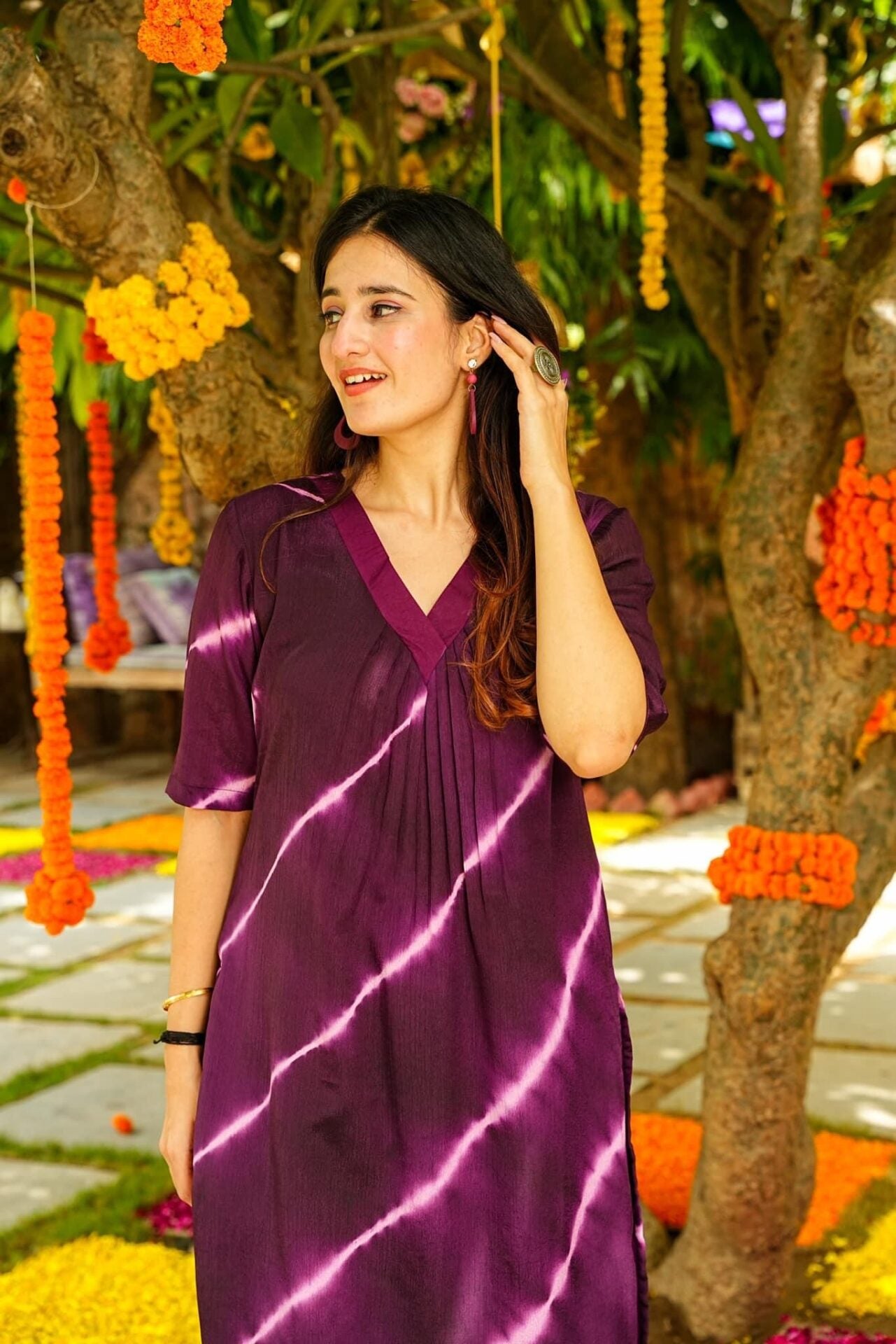 Purple strips kurta set