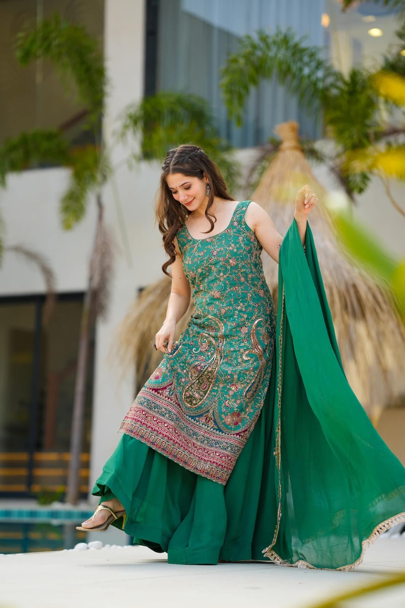 Samara green heavy embroidered suit