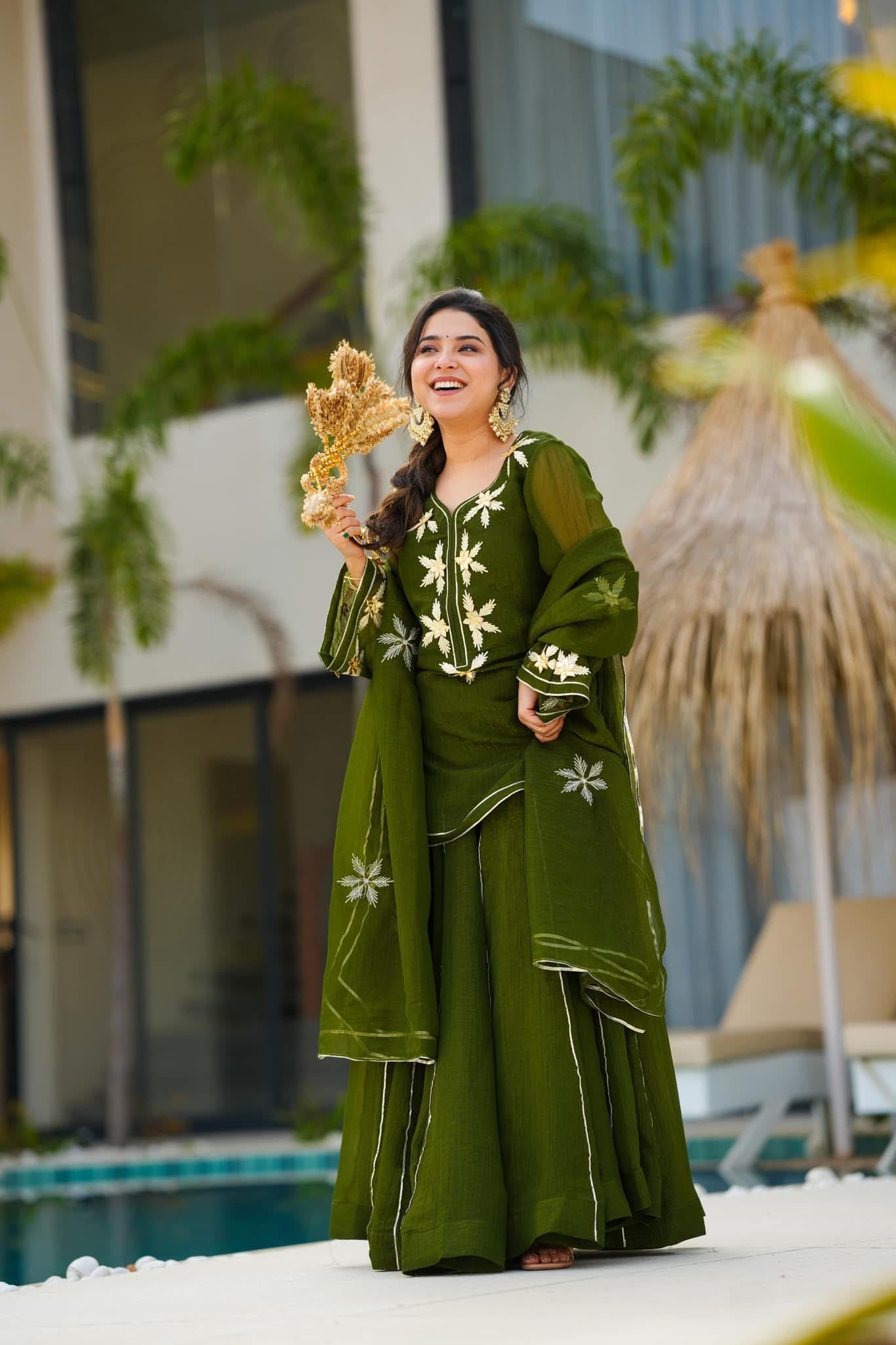 Emerald green kurta palazzo set