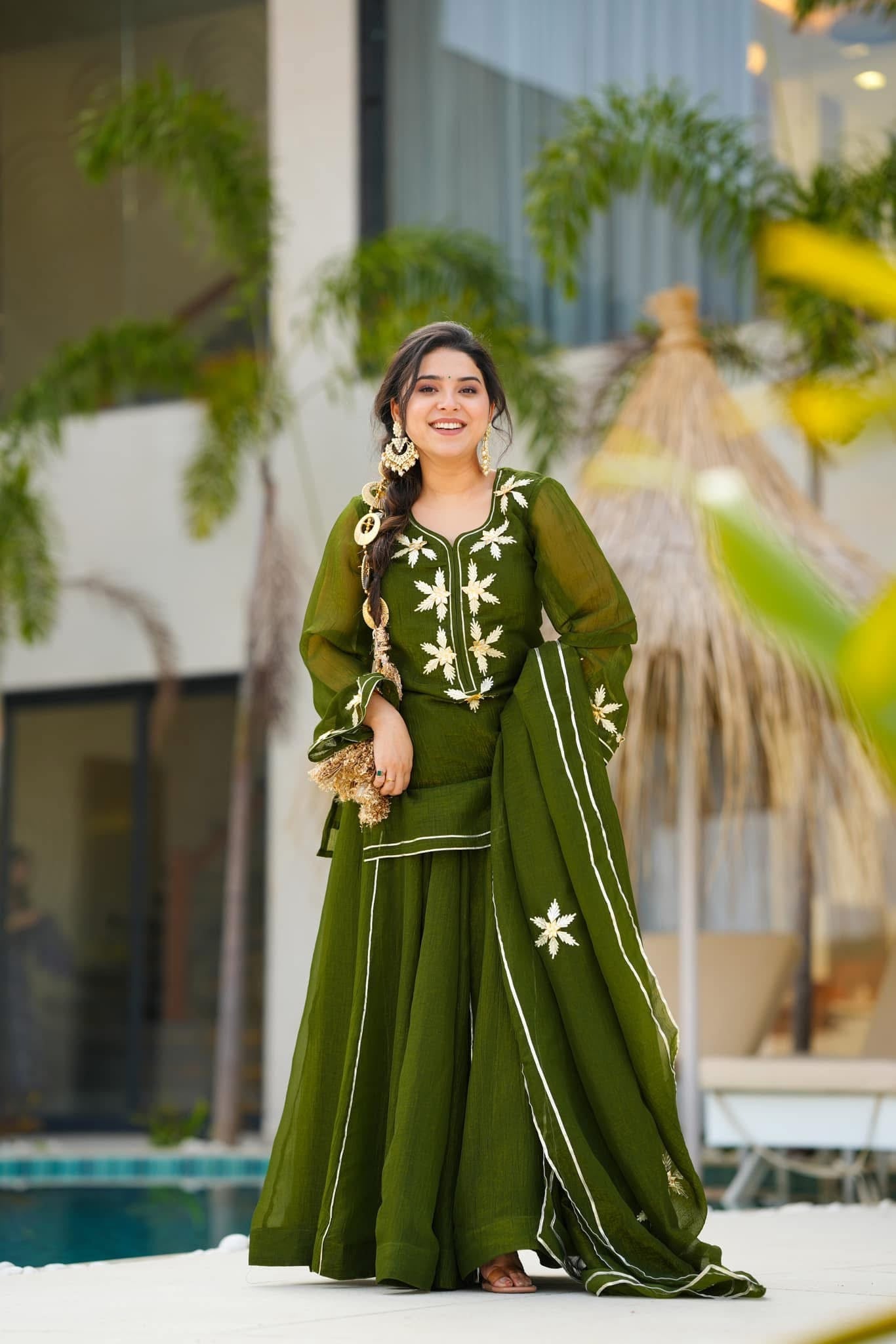 Emerald green kurta palazzo set