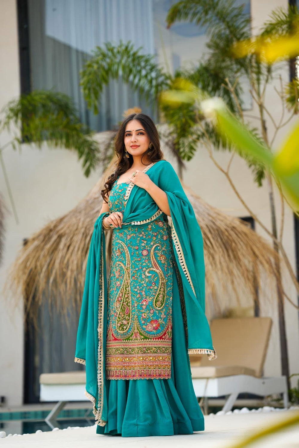 Electric lush heavy embroidered suit set