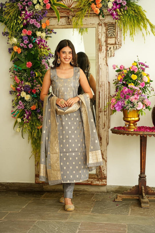 Harper grey chanderi set