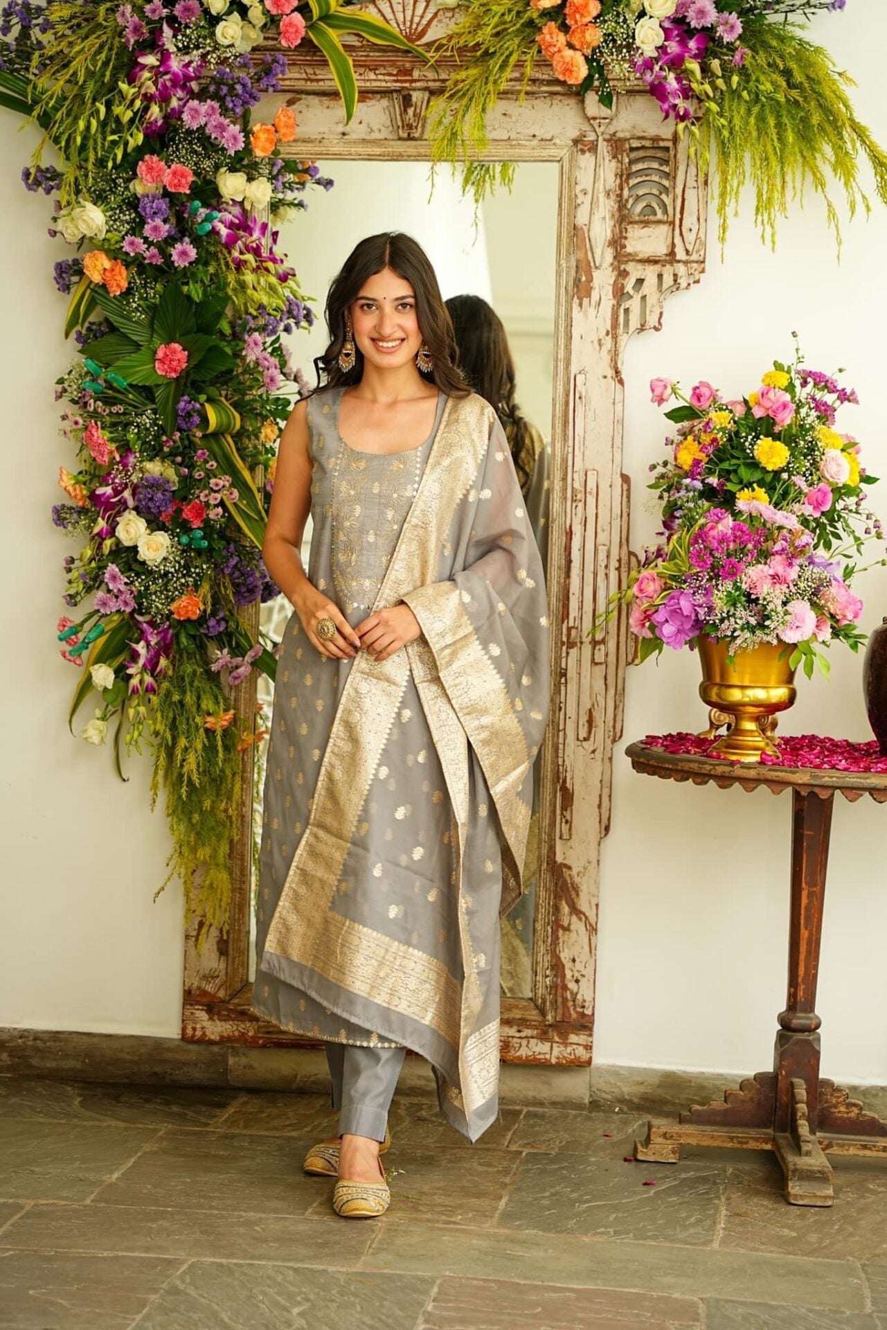 Harper grey chanderi set