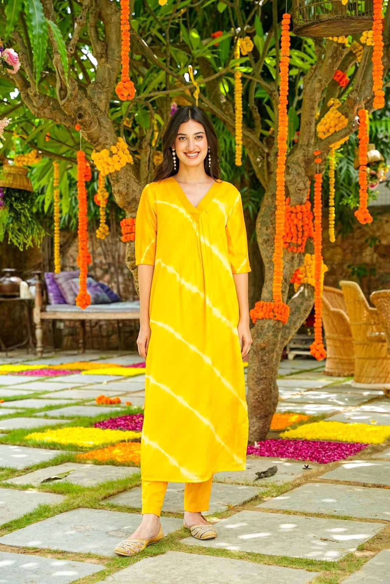 Yellow STRIPS KURTA SET