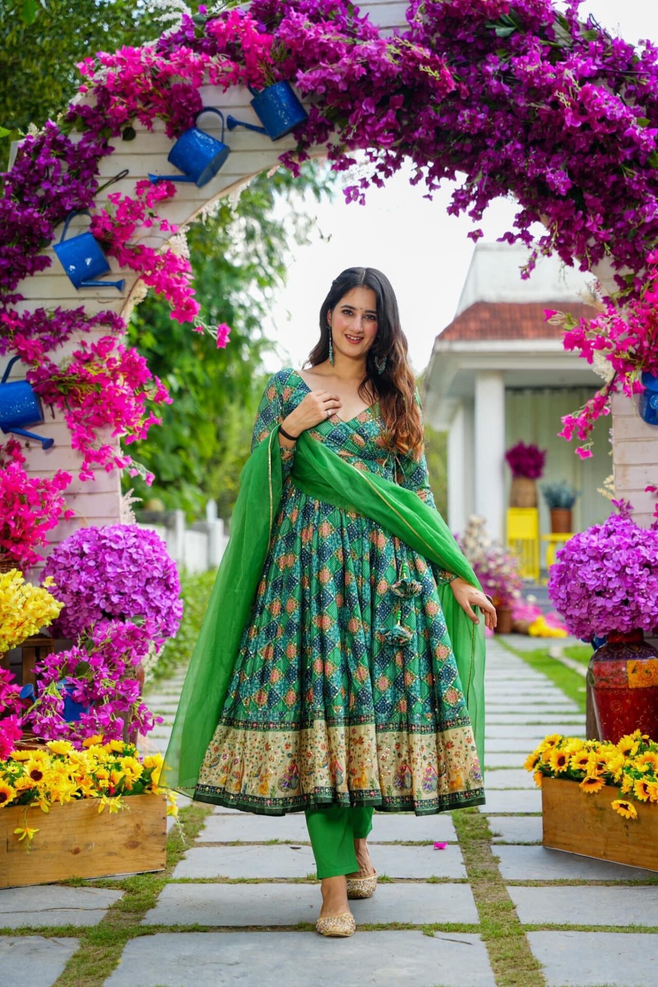 Avantika green angrakha suit set