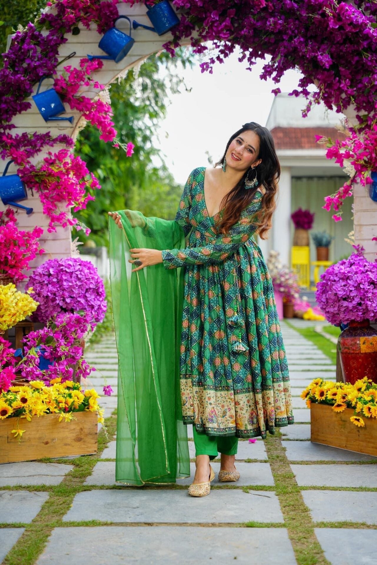 Avantika green angrakha suit set