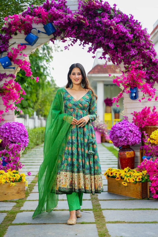 Avantika green angrakha suit set