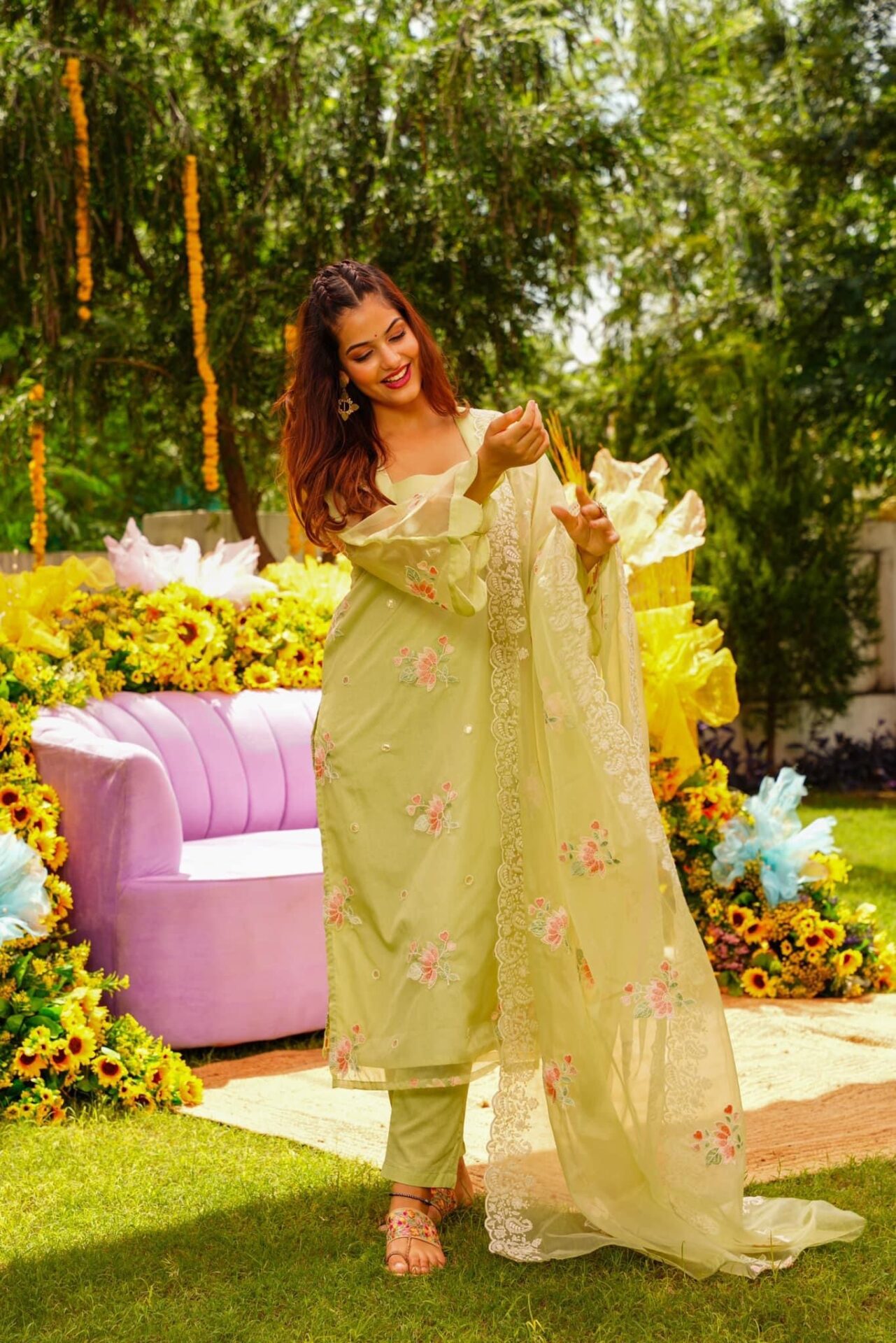 VERDANT FLORAL ORGANZA SUIT SET