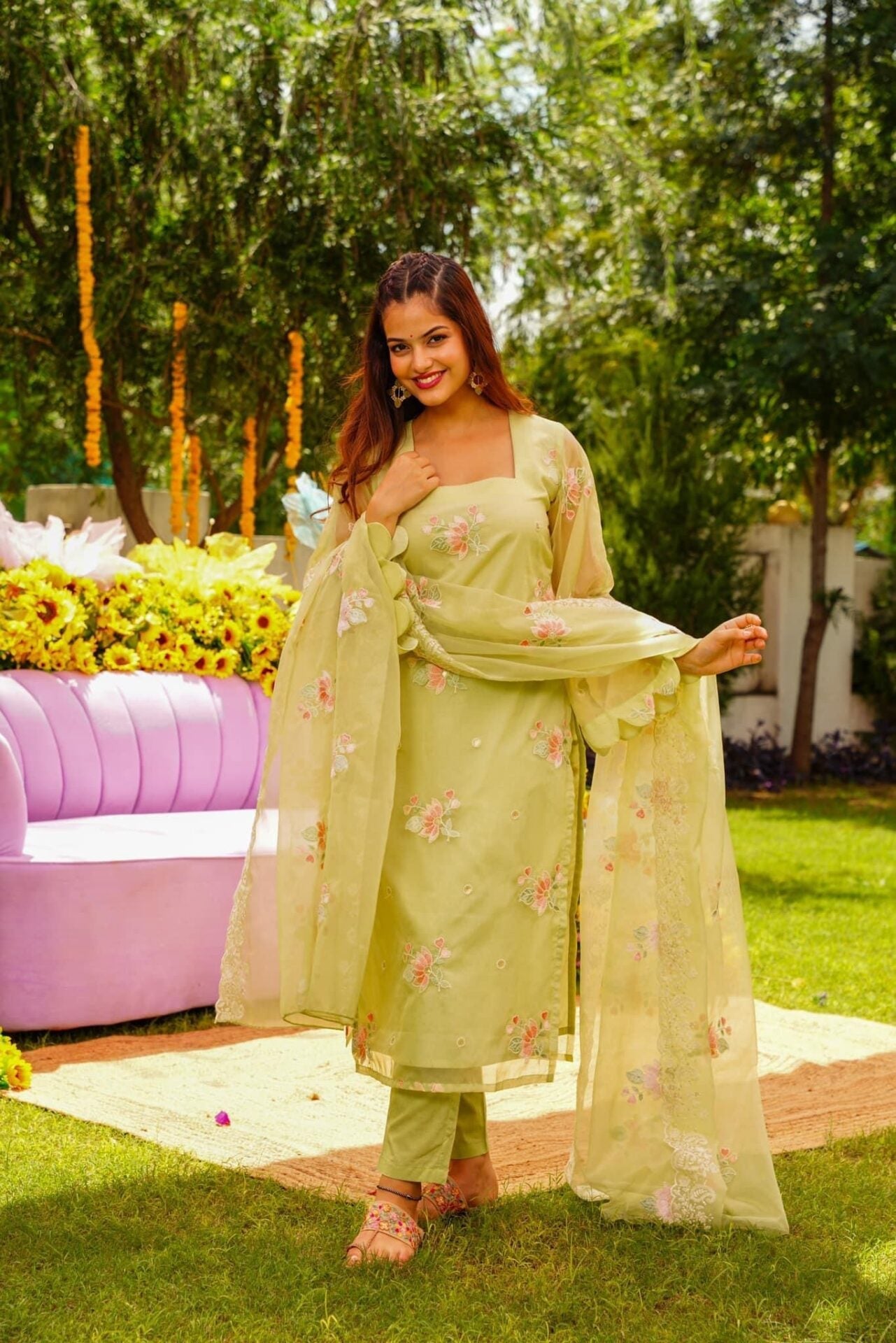 VERDANT FLORAL ORGANZA SUIT SET