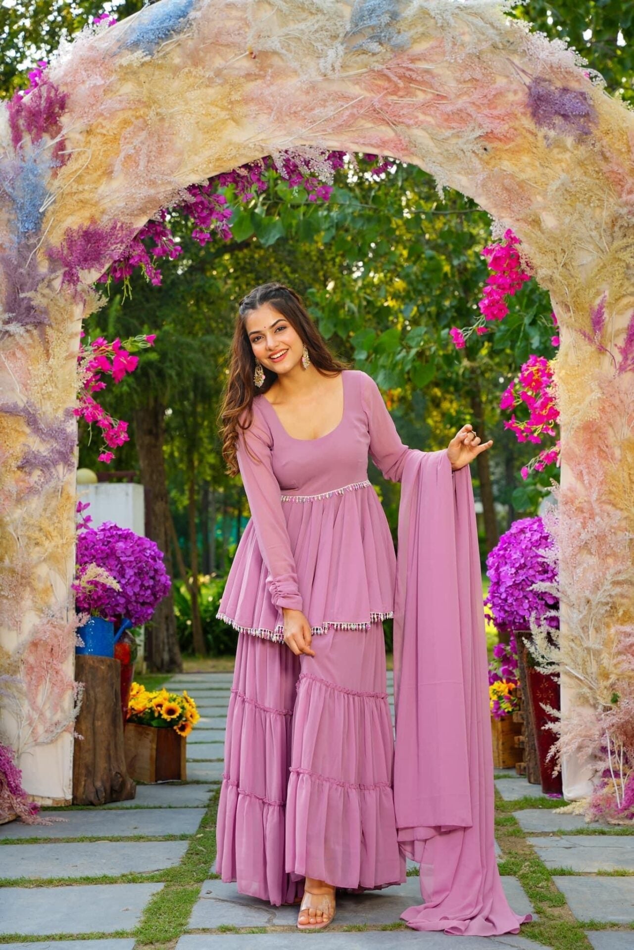 Lavender light georgette sharara set