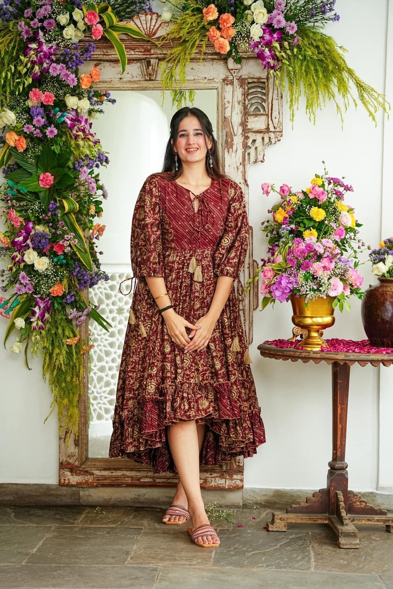 Maroon Majesty Muslin Dress