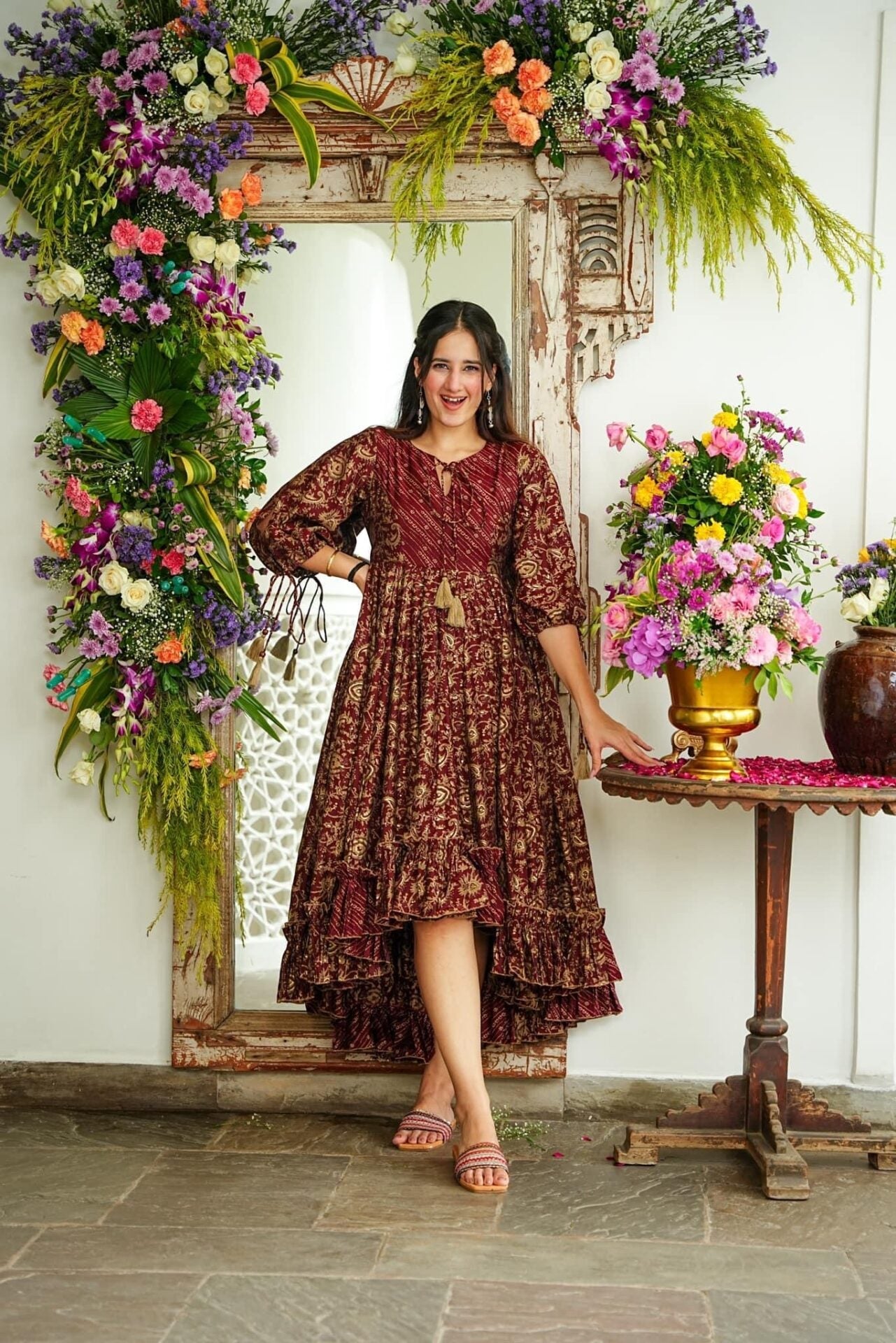 Maroon Majesty Muslin Dress