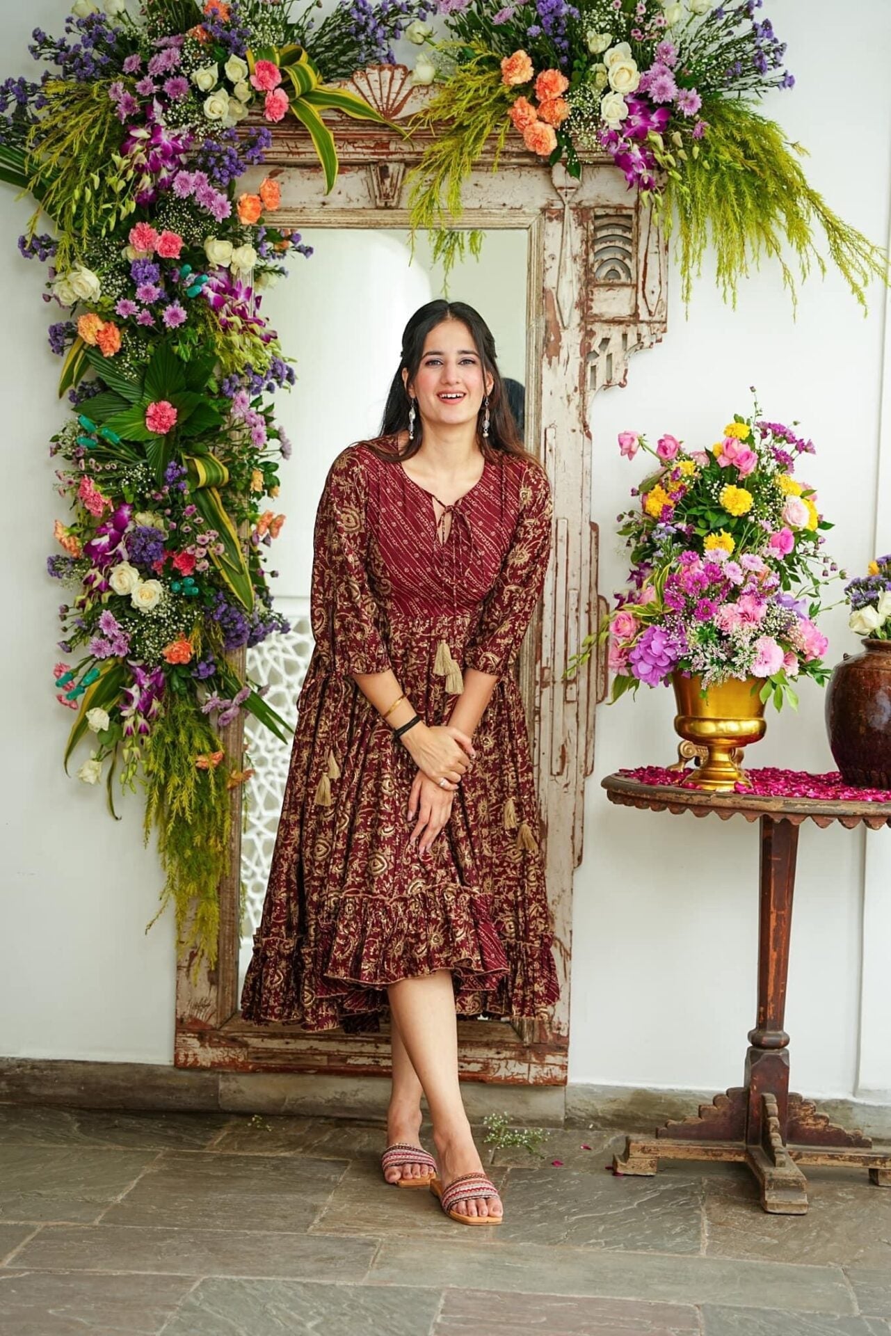 Maroon Majesty Muslin Dress