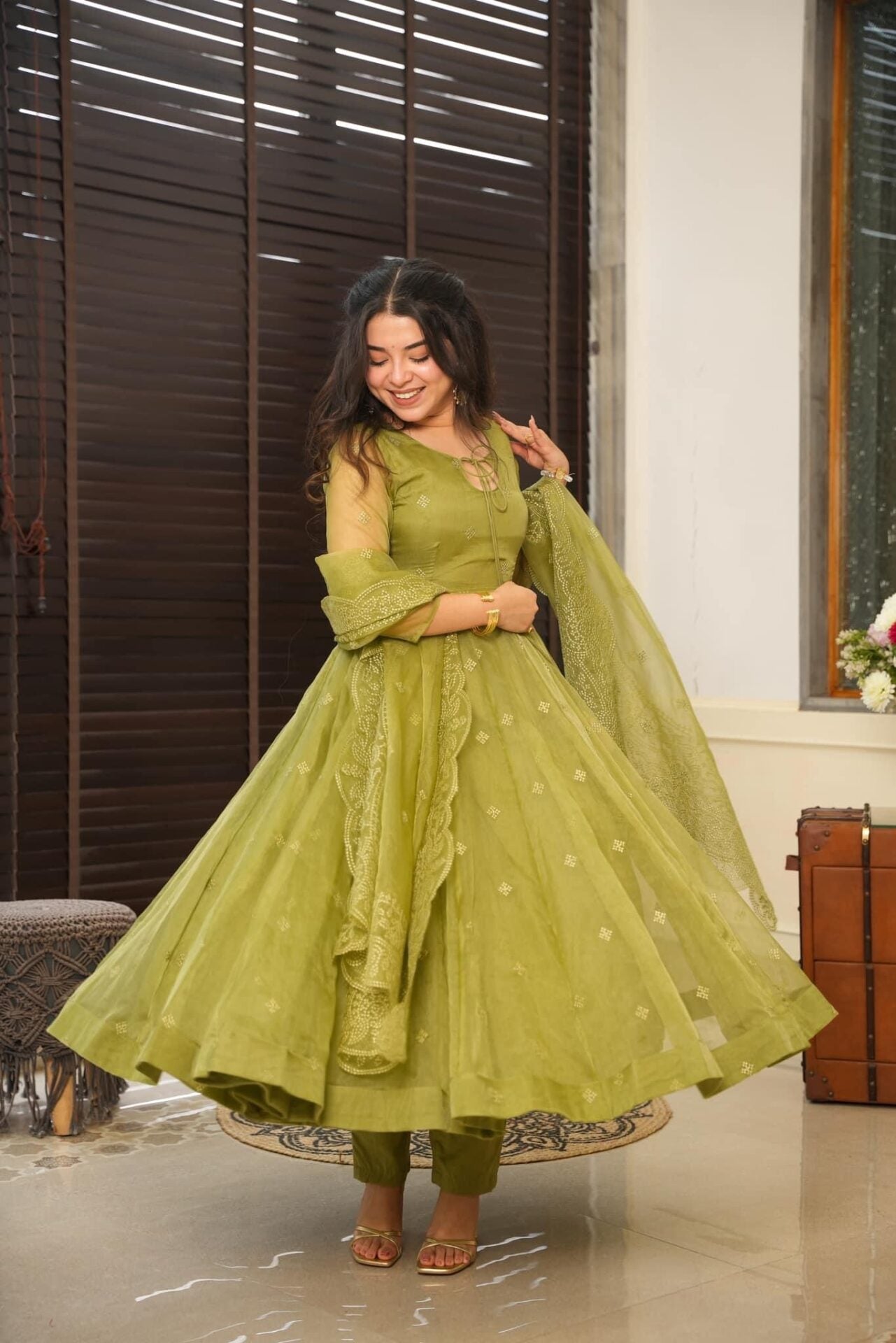 Mochi green organza suit set