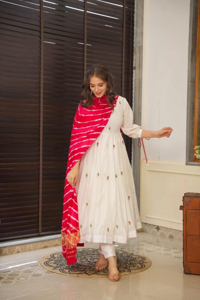 Zahra white chanderi suit set