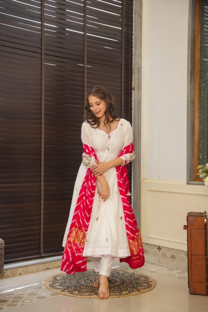 Zahra white chanderi suit set