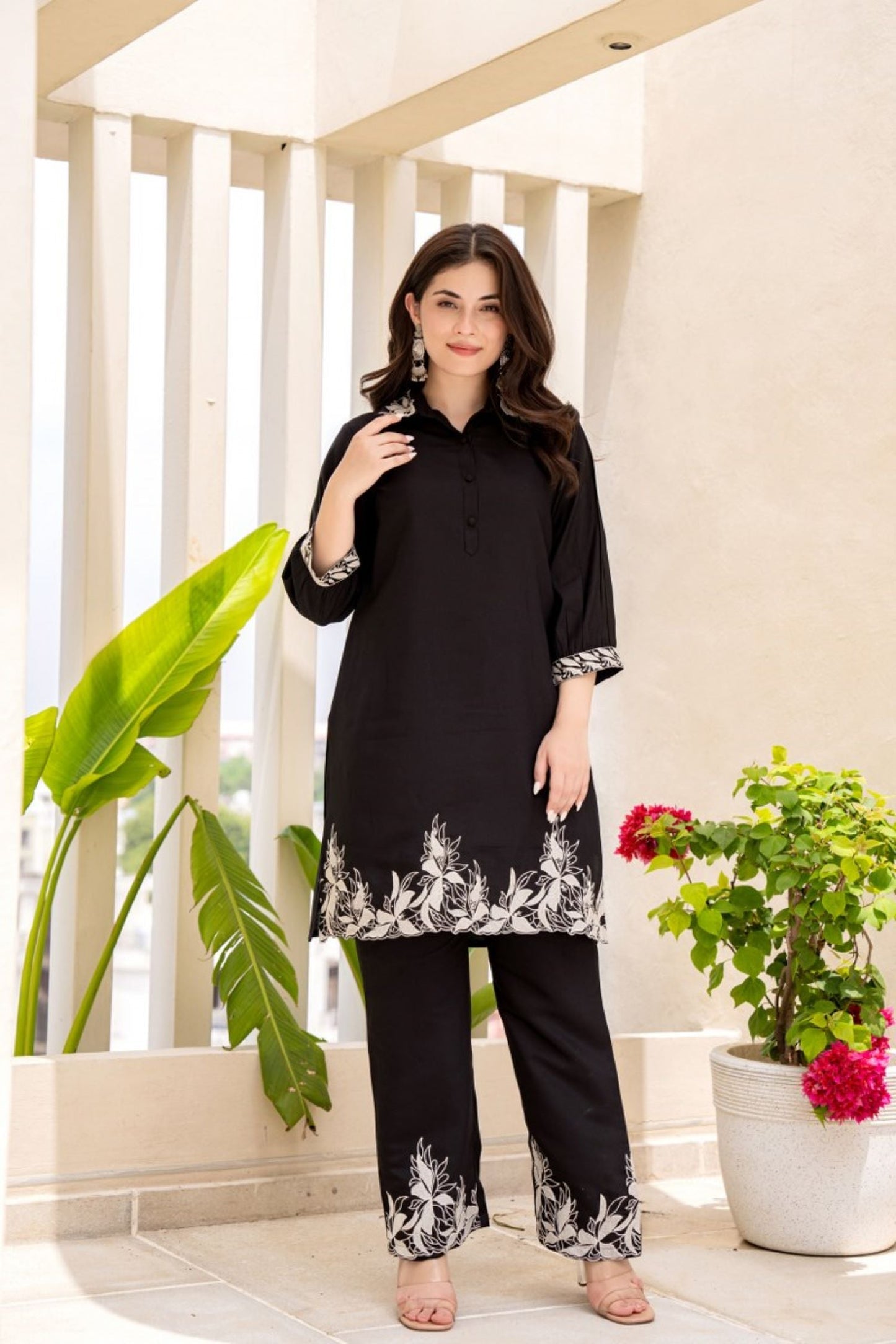 CONFIDENT BLACK EMBROIDERED KURTA CORD SET