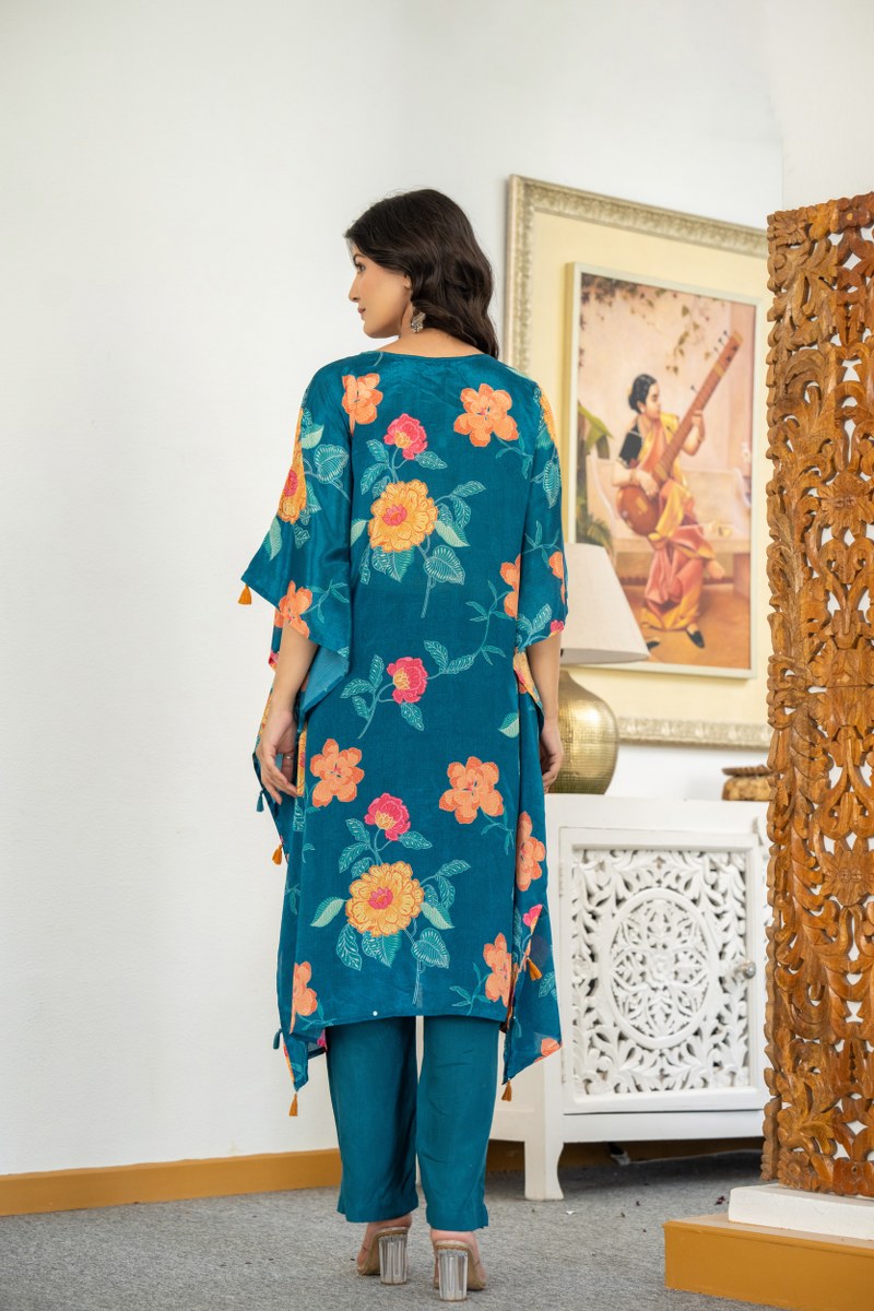 TEAL FLORAL PRINTED CAPE STYLE CORDSET