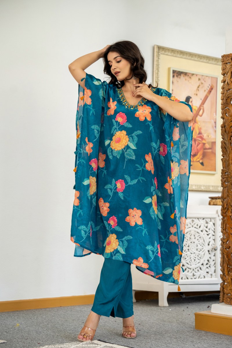 TEAL FLORAL PRINTED CAPE STYLE CORDSET