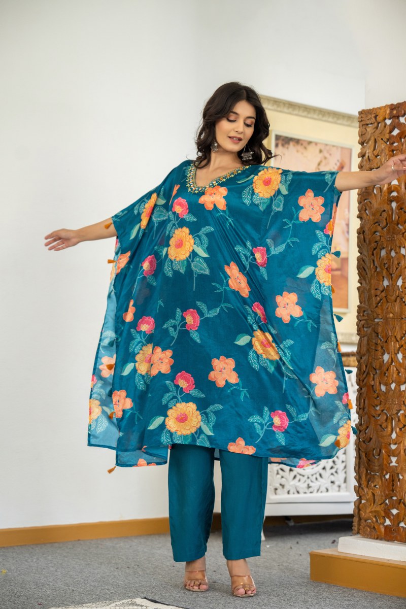 TEAL FLORAL PRINTED CAPE STYLE CORDSET