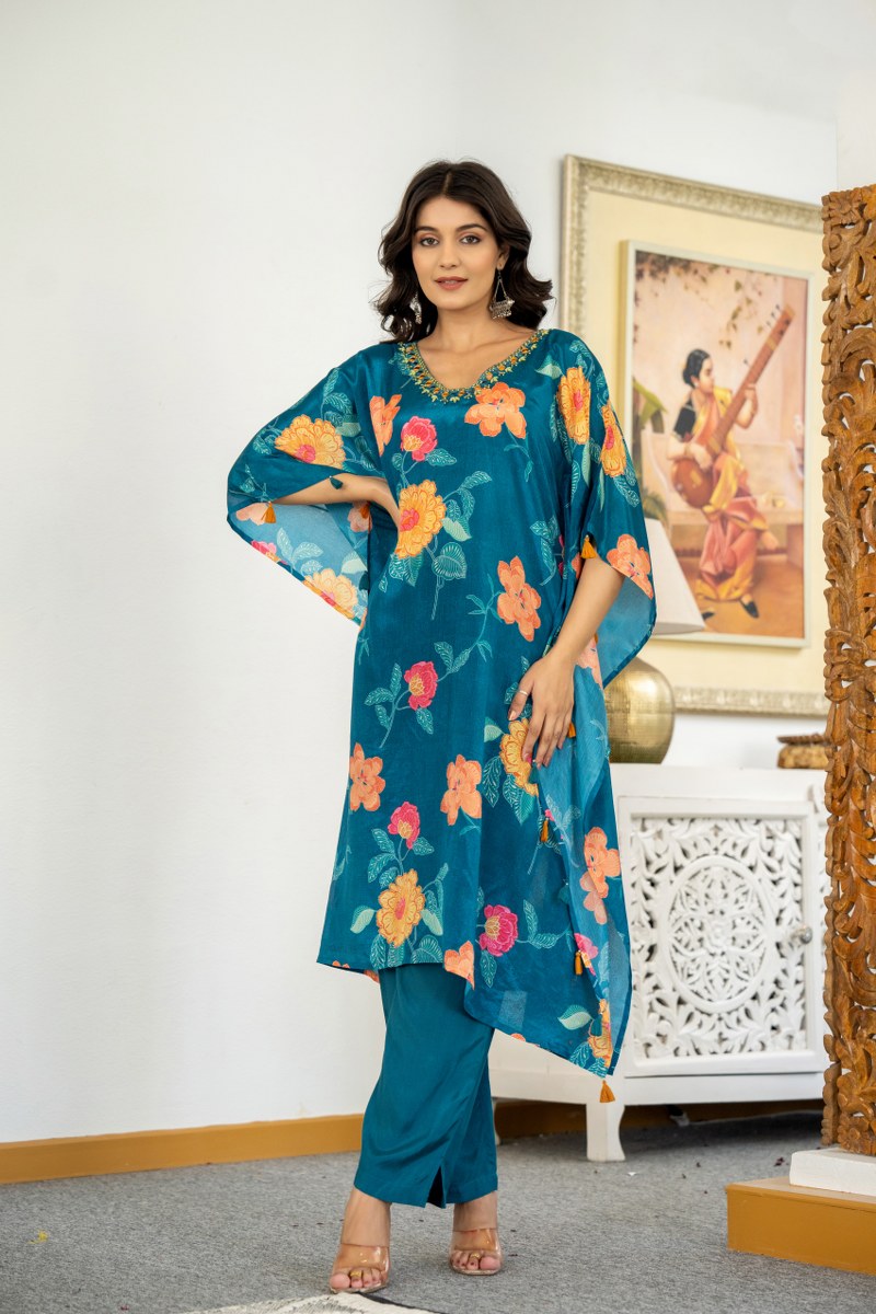 TEAL FLORAL PRINTED CAPE STYLE CORDSET