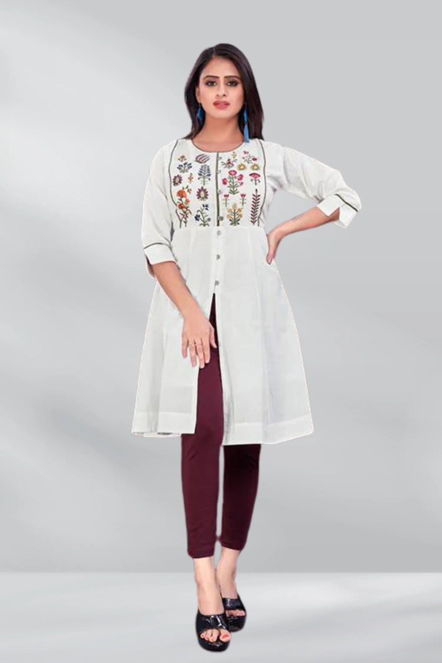 Mul Cotton A line Embroidered Kurti