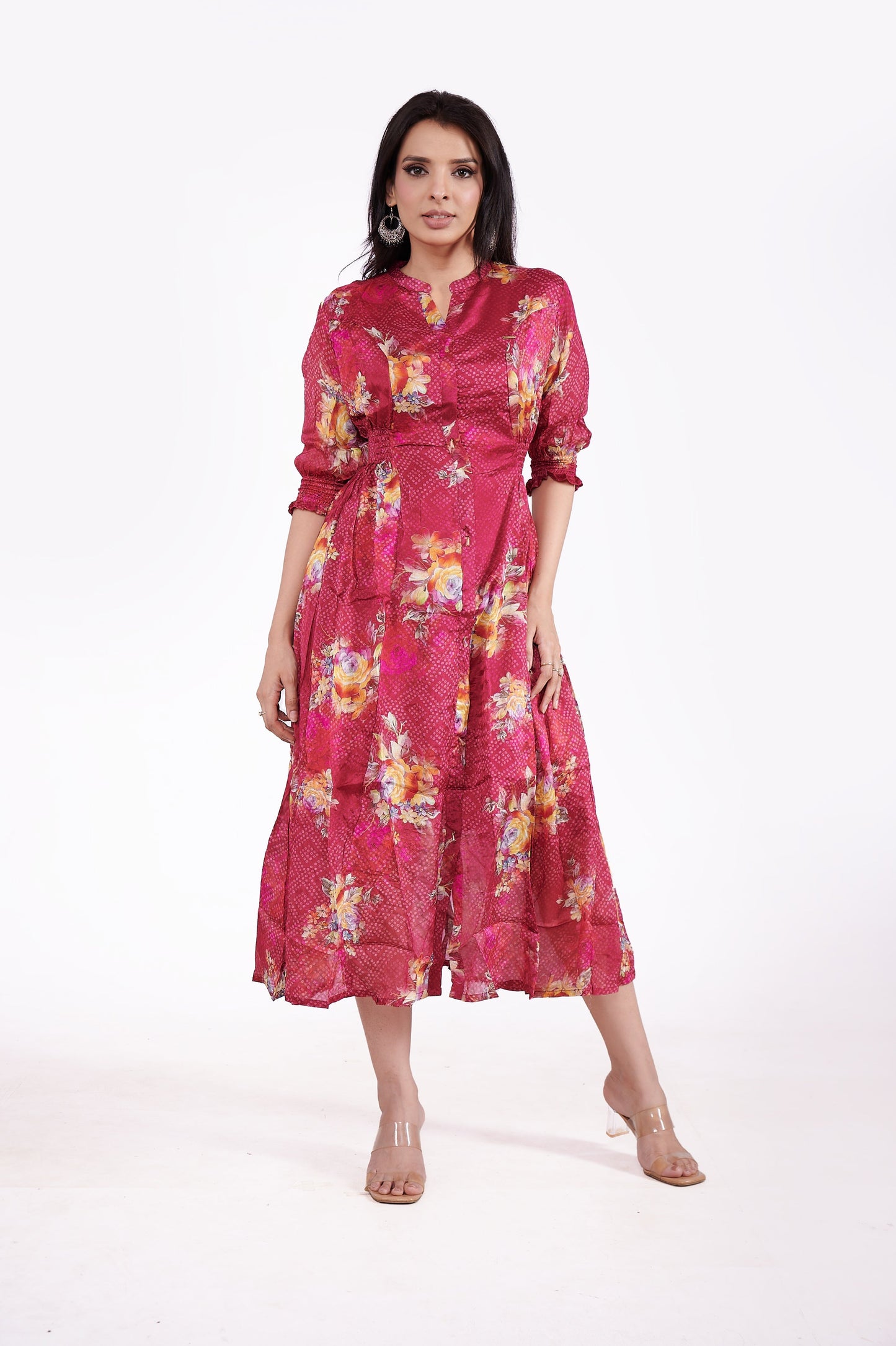 Chinon Floral Bandhini Ethnic Dress