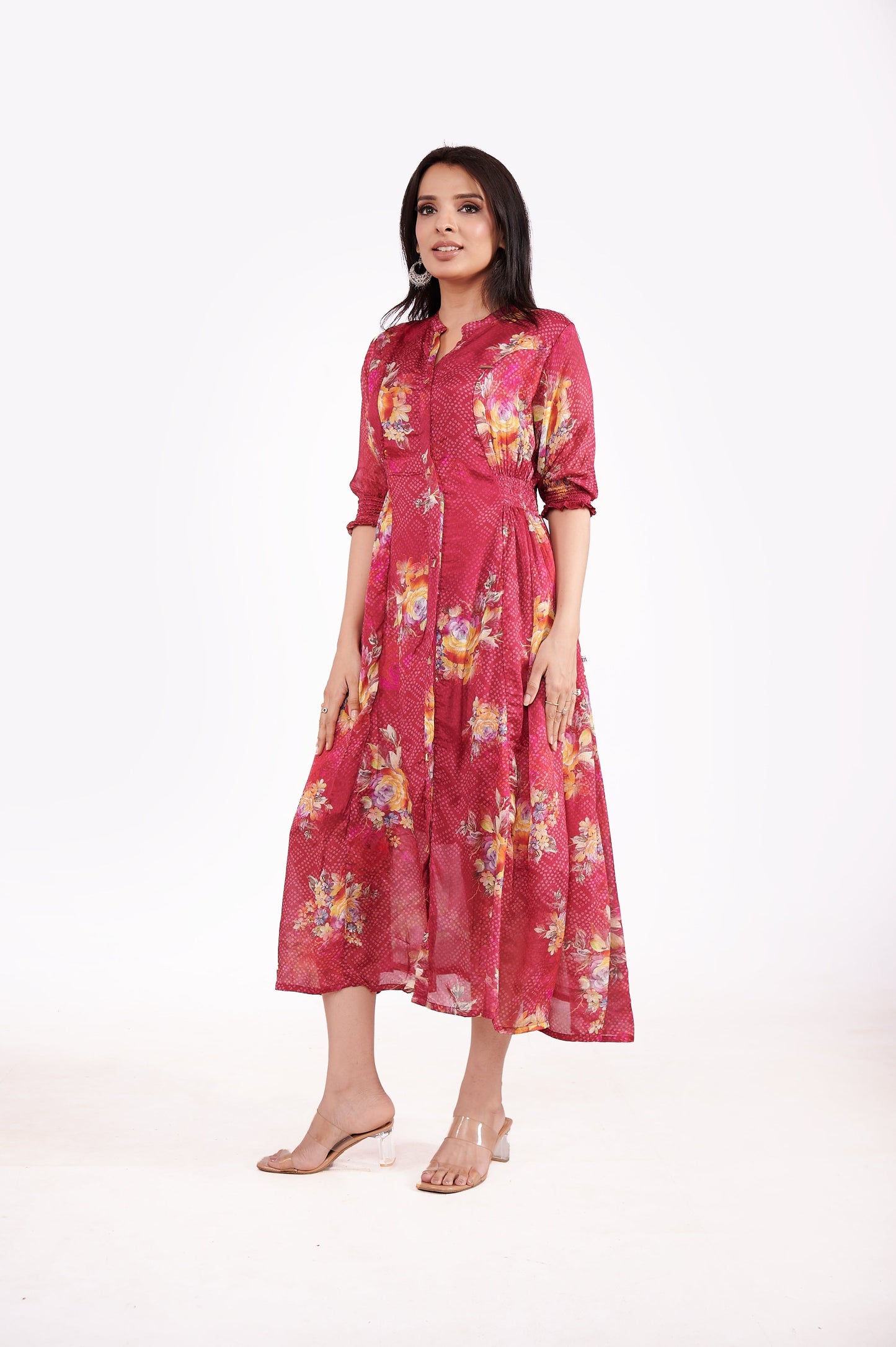 Chinon Floral Bandhini Ethnic Dress