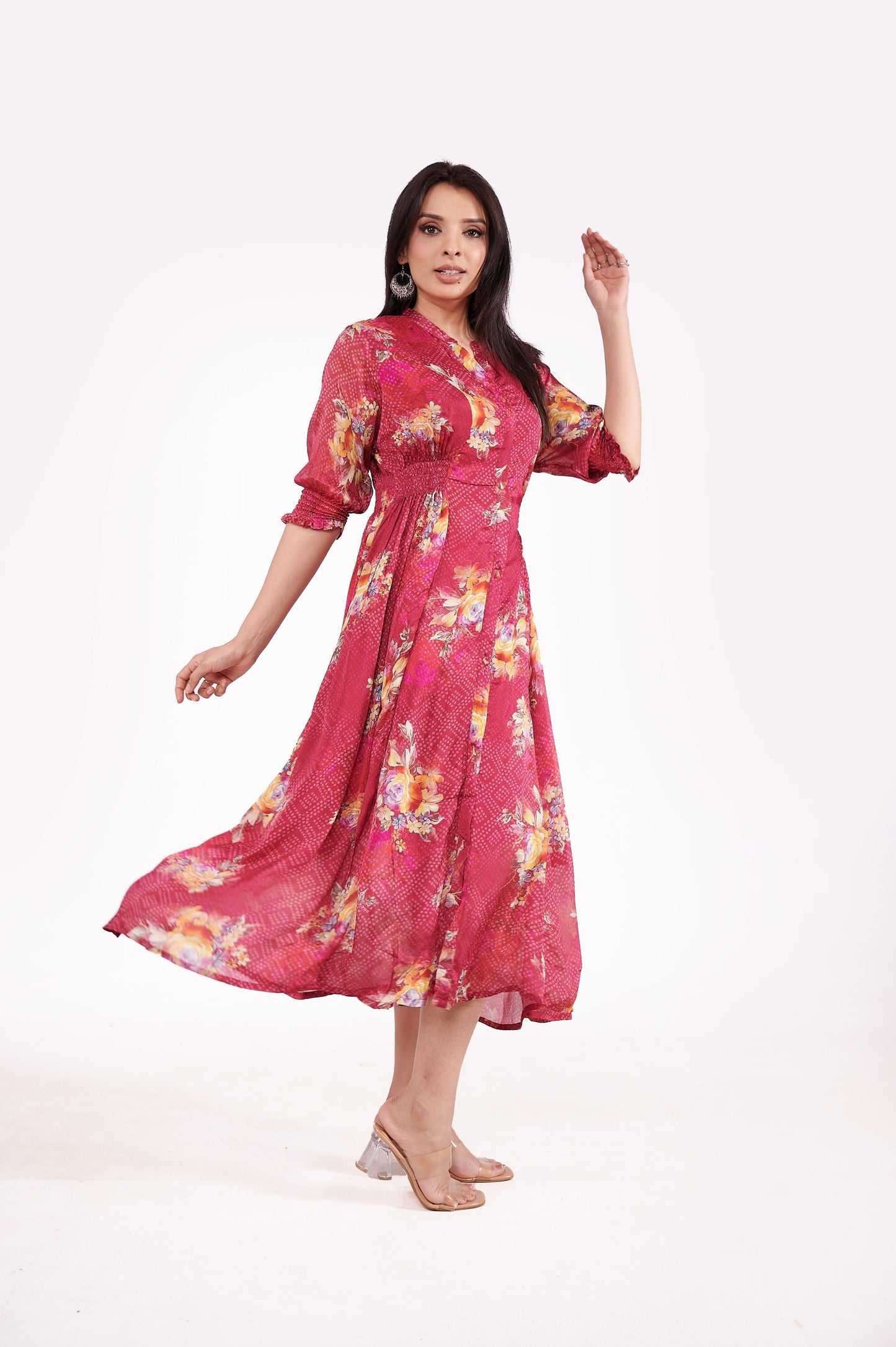 Chinon Floral Bandhini Ethnic Dress