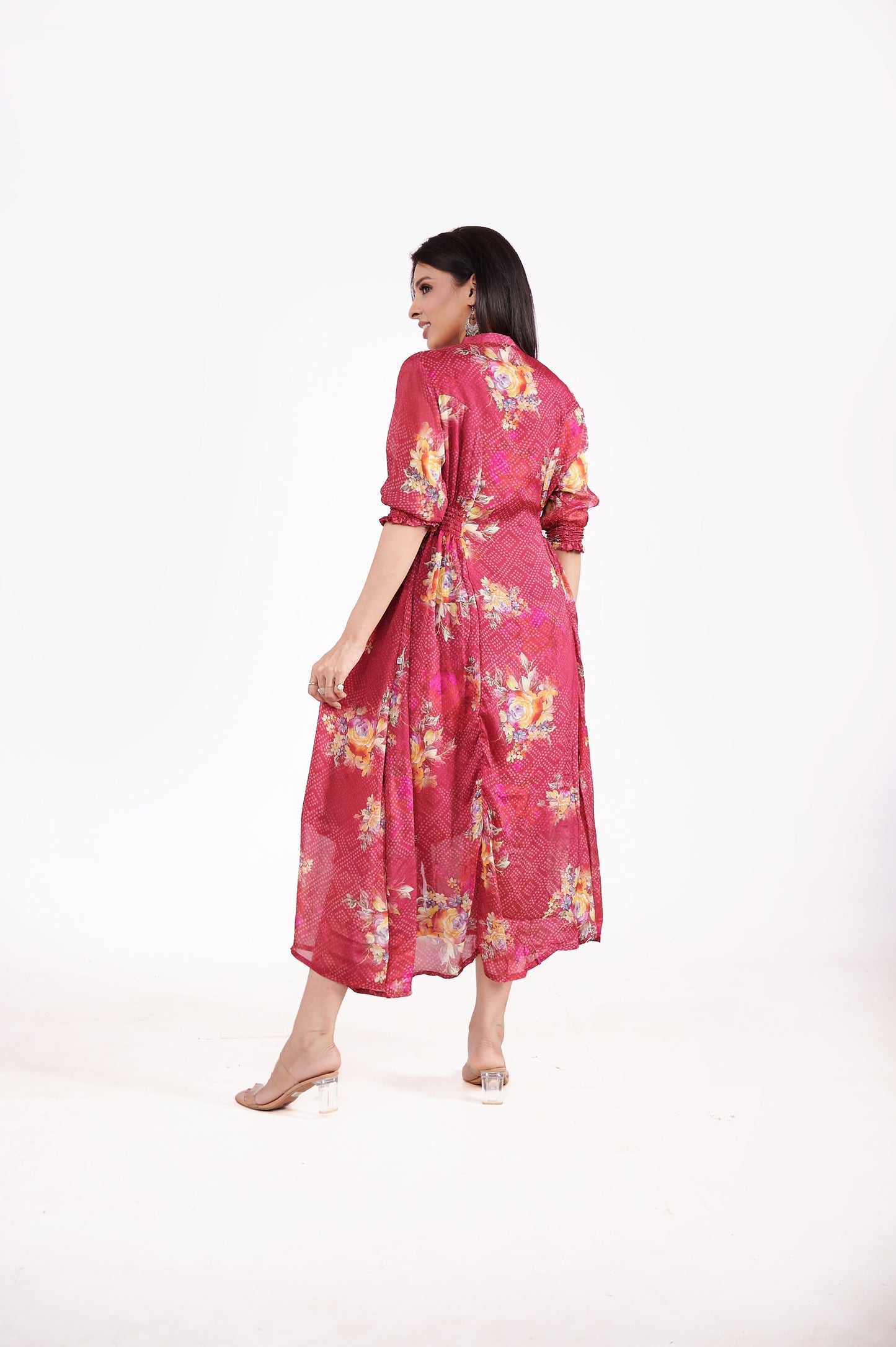 Chinon Floral Bandhini Ethnic Dress