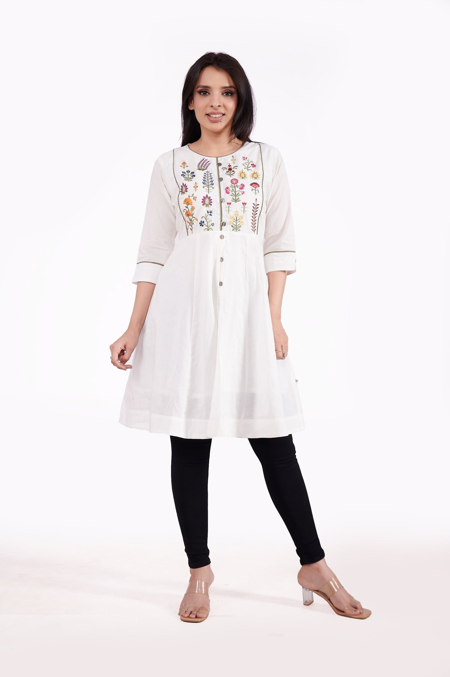 Mul Cotton A line Embroidered Kurti