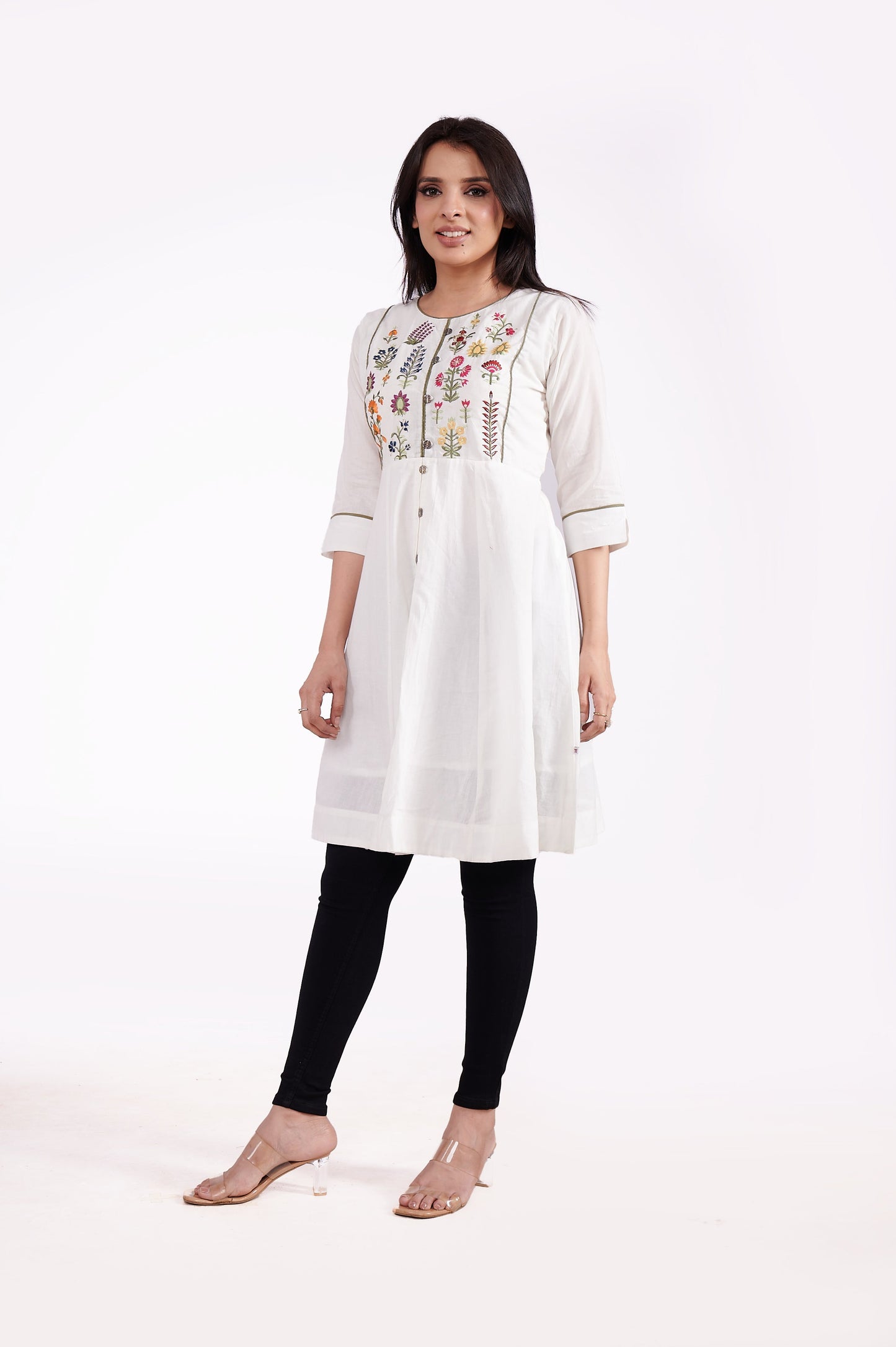 Mul Cotton A line Embroidered Kurti