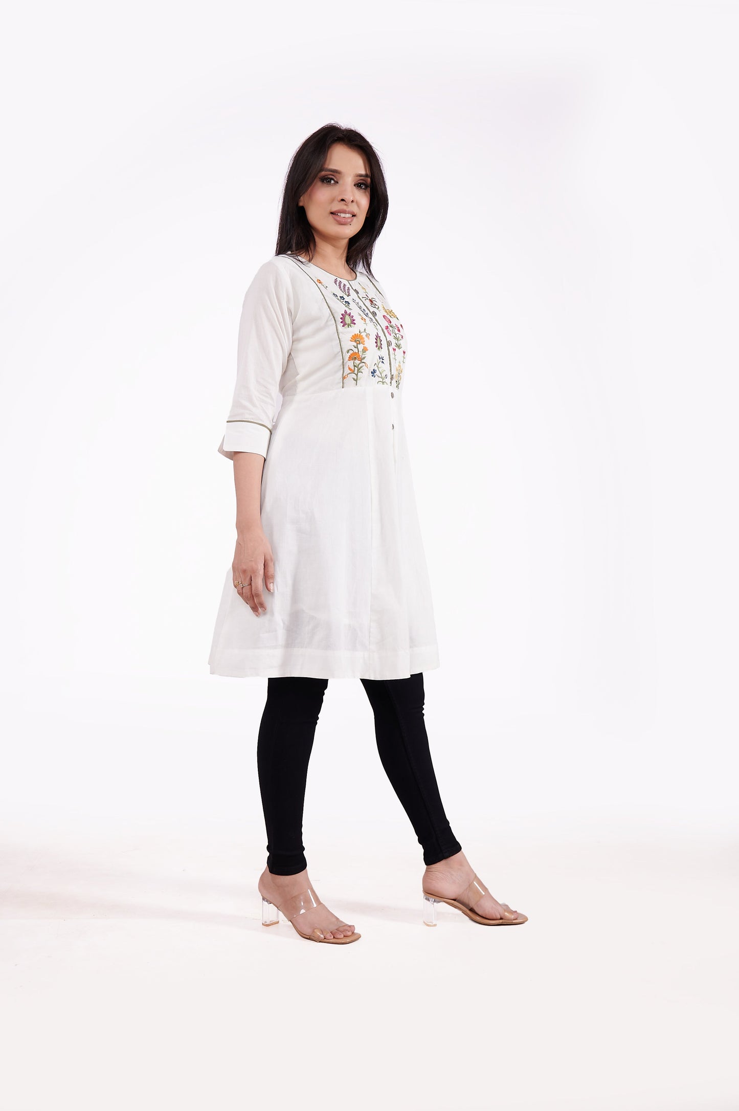 Mul Cotton A line Embroidered Kurti