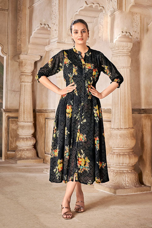 Chinon Floral Bandhini Ethnic Dress