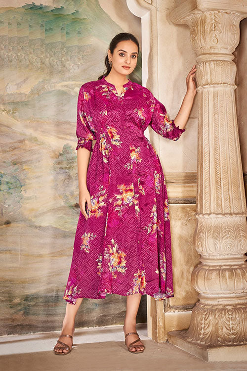 Chinon Floral Bandhini Ethnic Dress