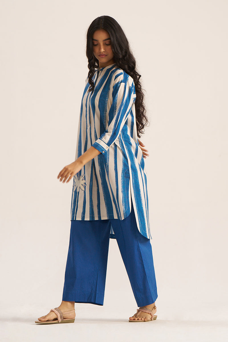 Blue and Cream Stripe Print Co-ord Set